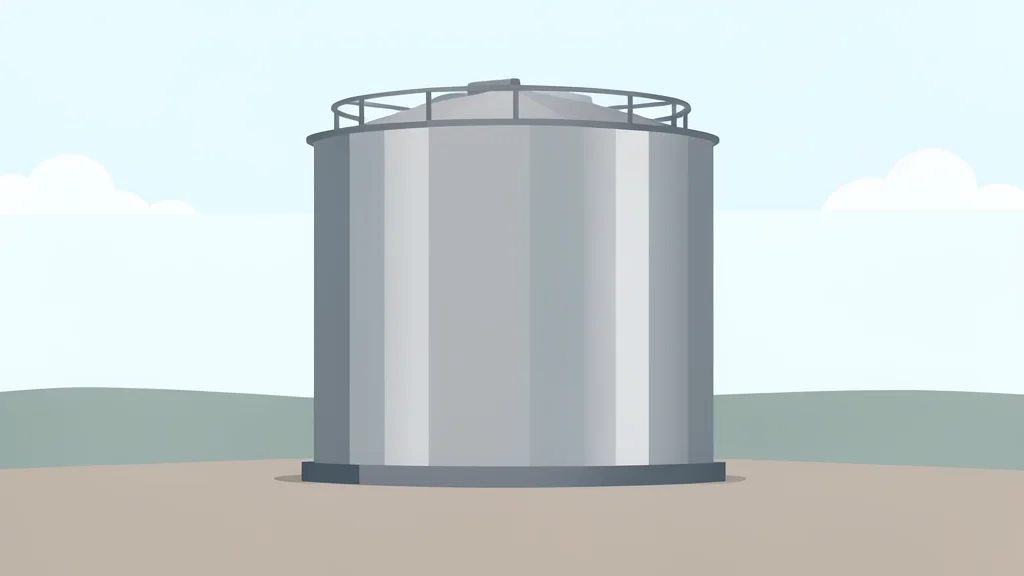A large industrial chemical storage tank with a smooth, metallic surface