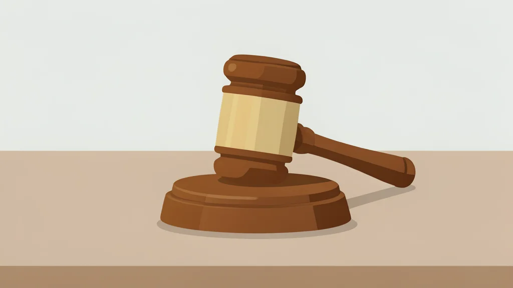A wooden gavel resting on a polished desk surface