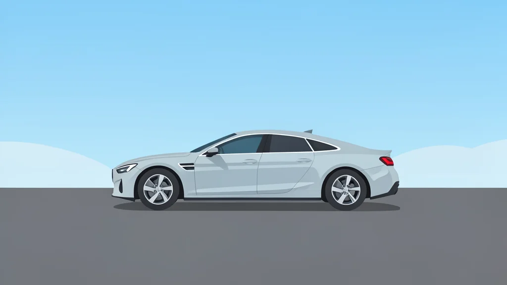 A sleek, modern automobile parked on a smooth, empty asphalt road under a clear sky