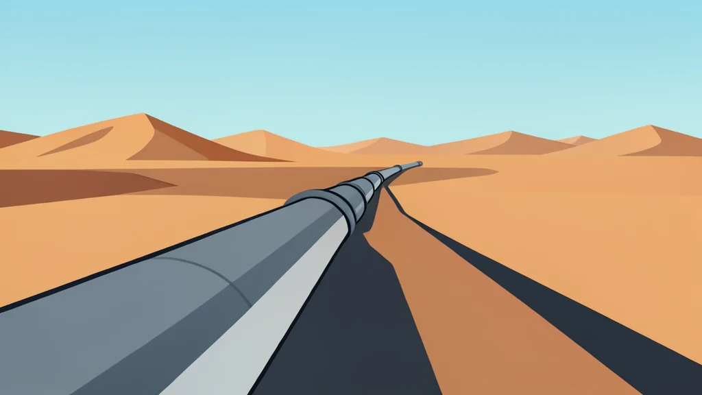 A long pipeline running through a desert landscape