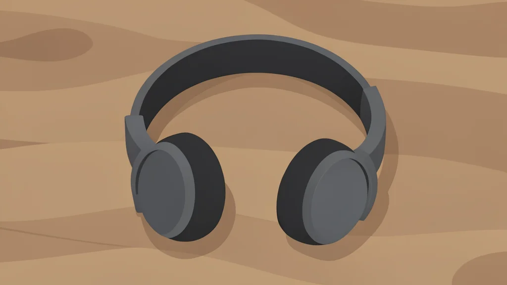 A pair of over-ear headphones resting on a wooden desk