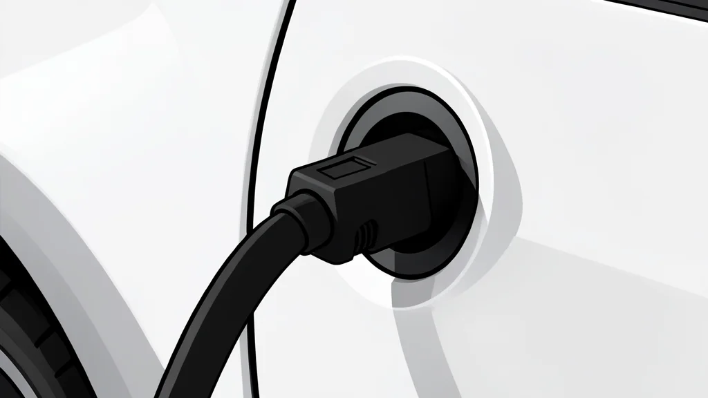 A modern electric vehicle charging station with a cable plugged into a car port, situated on a roadside with green trees in the background
