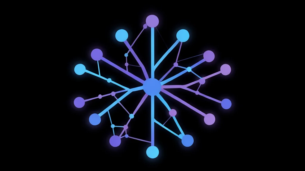A complex neural network structure glowing softly in the dark