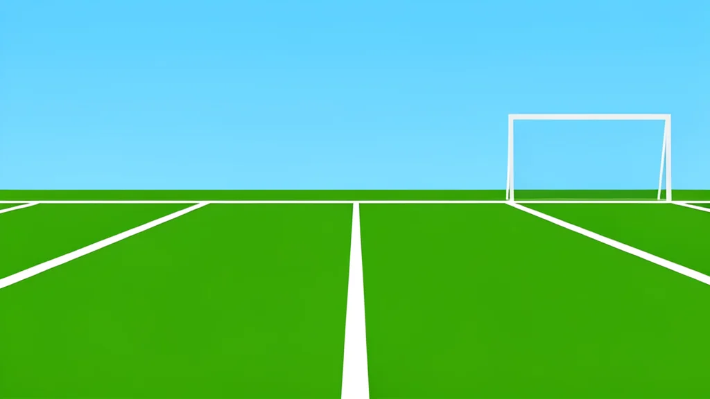 A green grass football field with white yard lines and goalposts in the distance