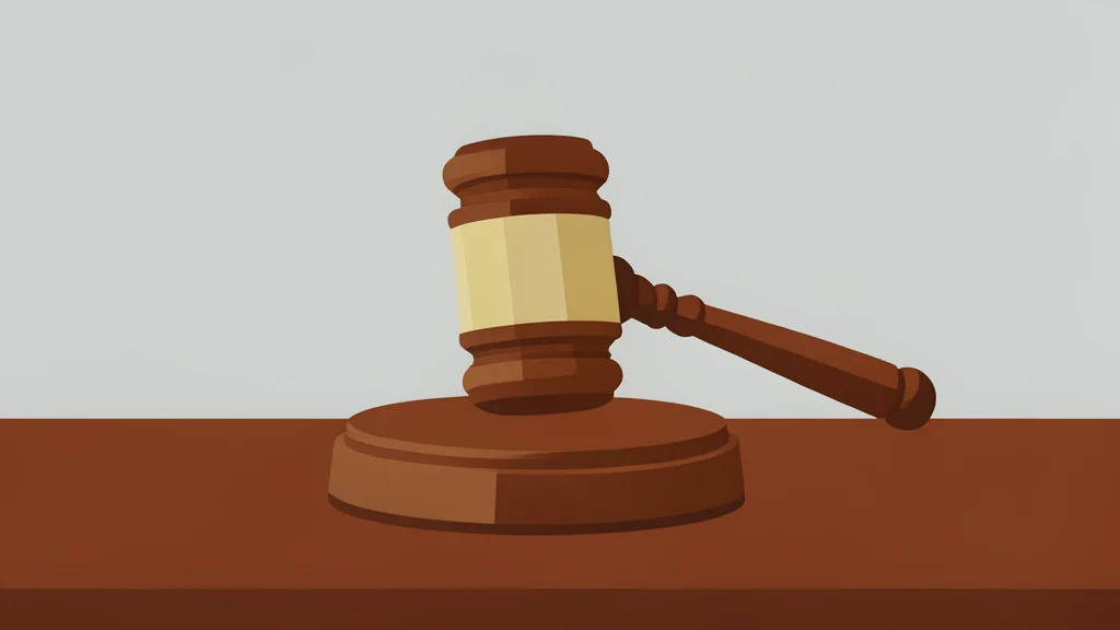 A wooden gavel resting on a polished mahogany desk surface