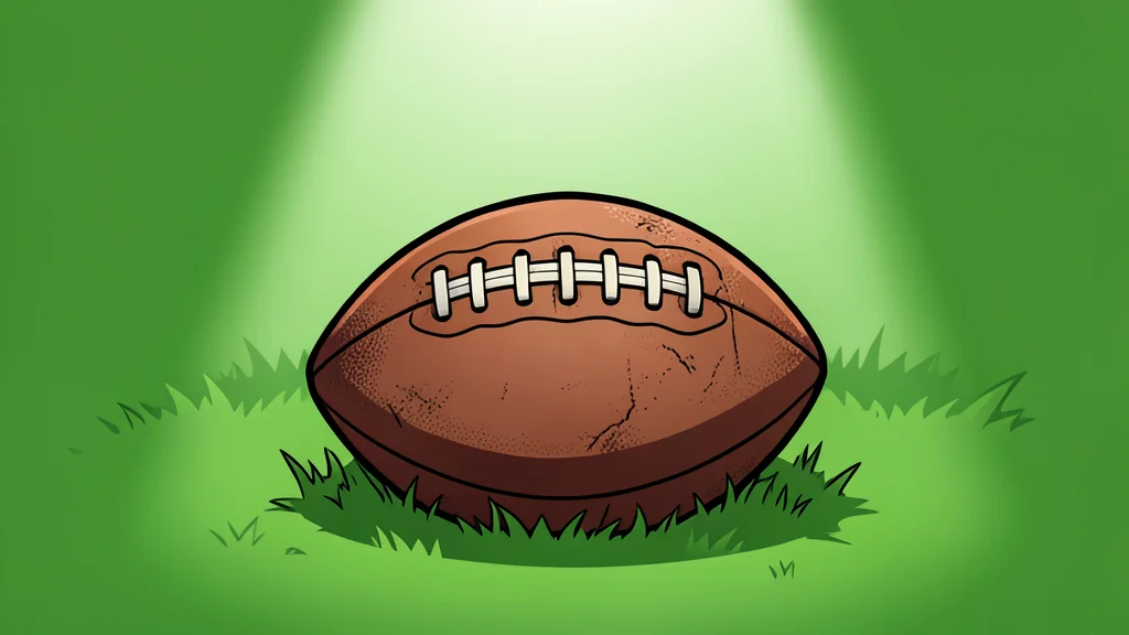 A green football field with white yard lines under bright stadium lights