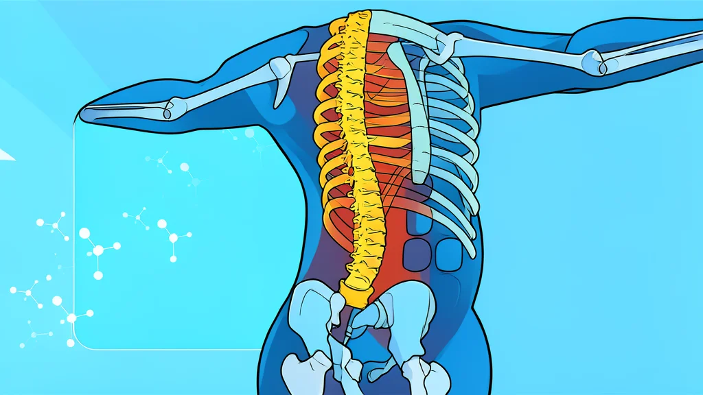 A stylized illustration of a human spine structure integrated with glowing digital circuitry patterns