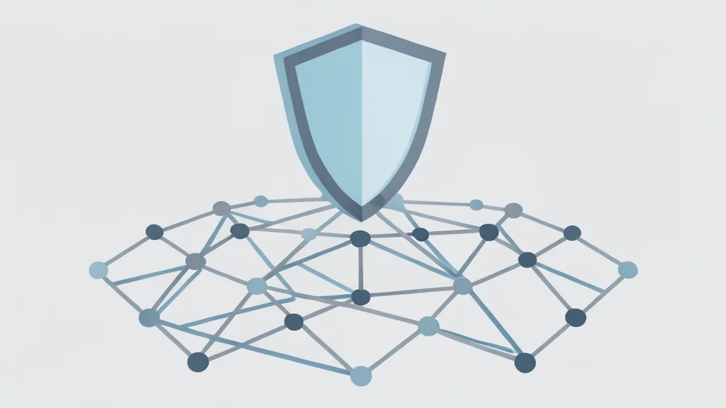 A digital safety shield hovering over a complex neural network structure