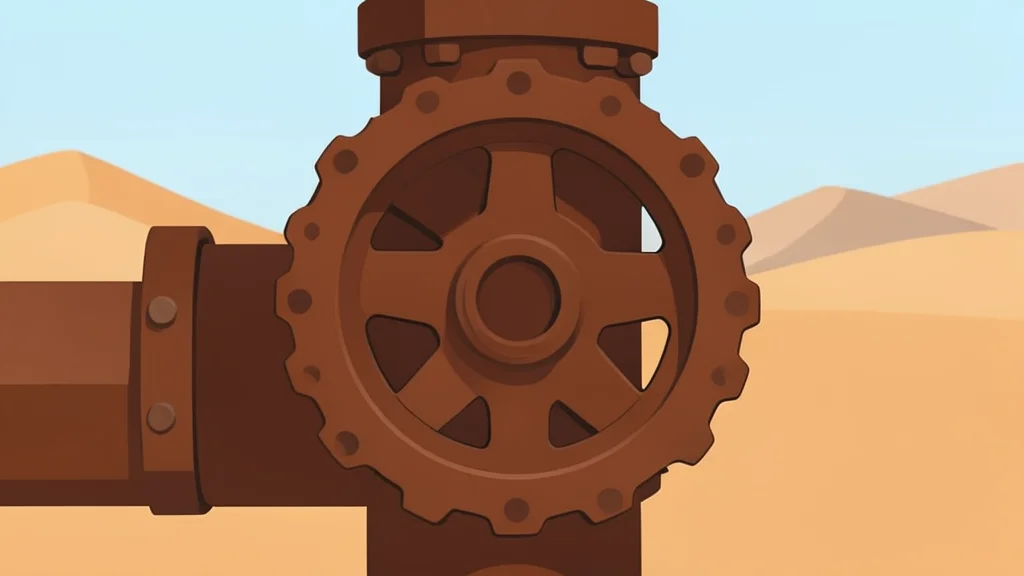 A long pipeline stretching across a desert landscape