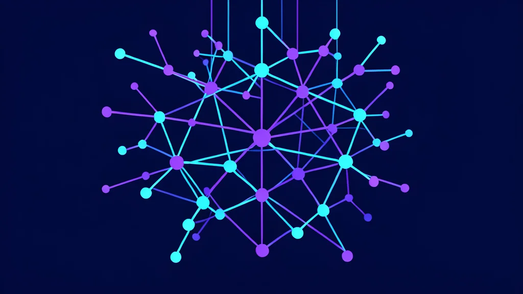 A complex web of glowing nodes and connections suspended in a dark void, representing a neural network structure.