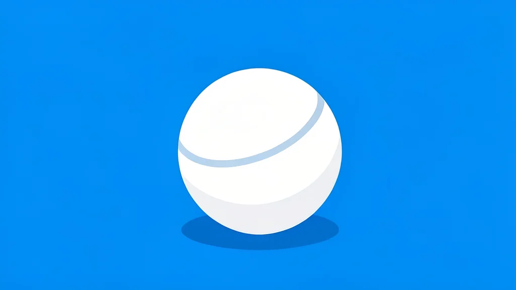 A pristine white tennis ball resting on a blue hard court surface
