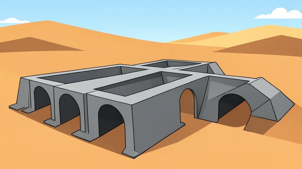 A network of concrete tunnels and underground passages in a desert landscape