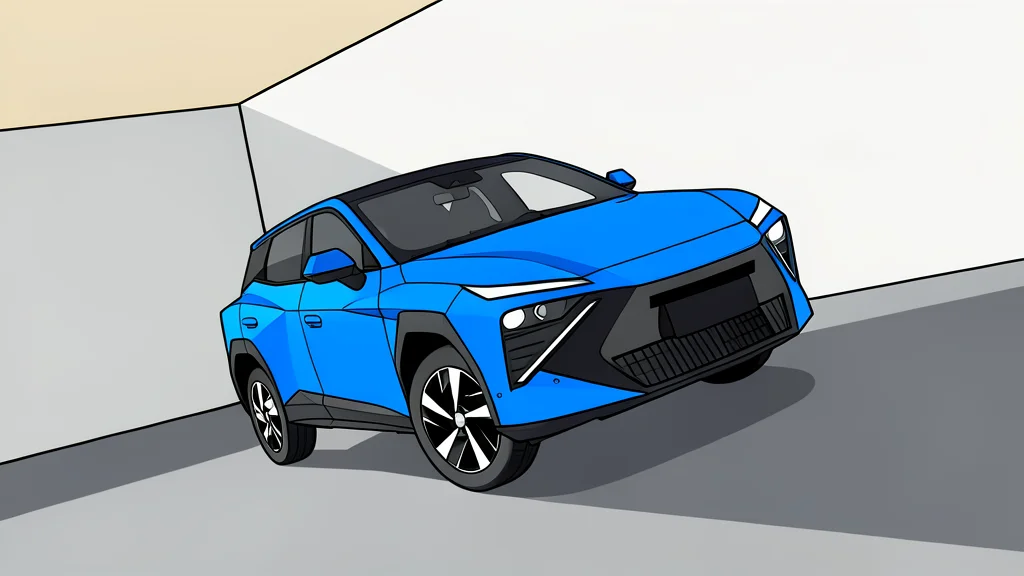 A sleek, modern electric SUV parked on a smooth asphalt road with a blurred city skyline in the background