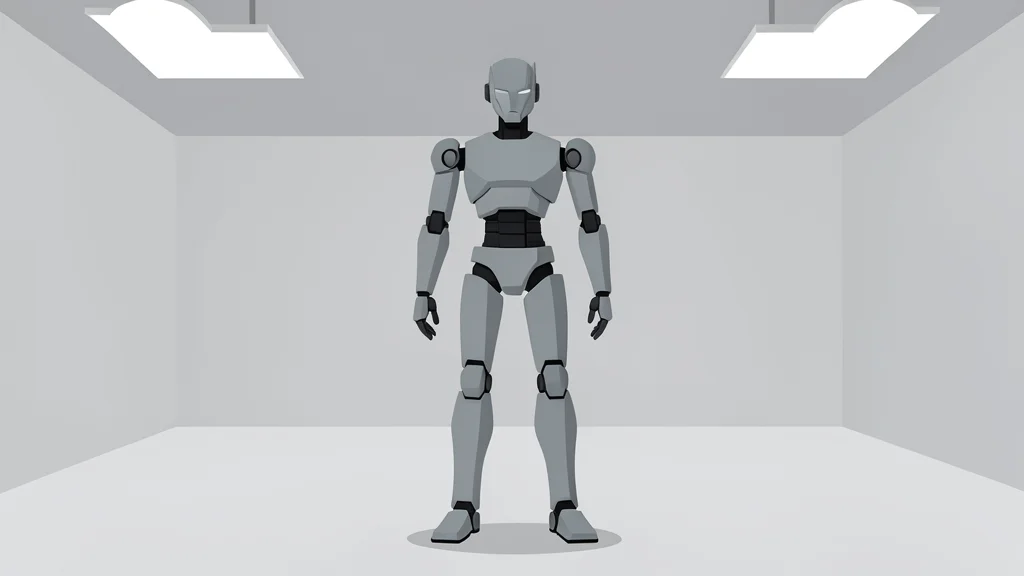 A tall, bipedal humanoid robot standing in a large indoor arena with a smooth floor and bright overhead lighting.