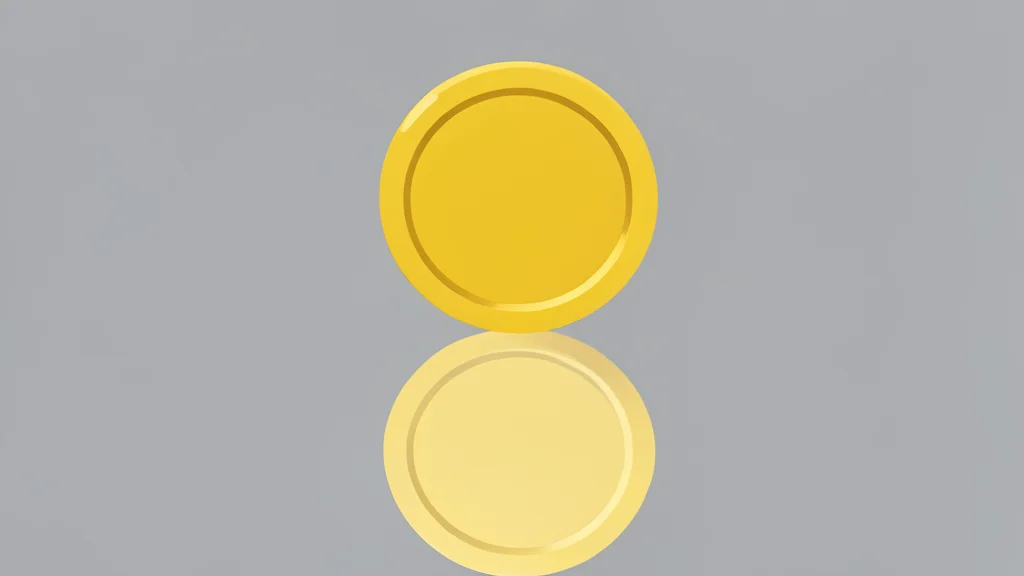 A digital coin resting on a smooth, reflective surface