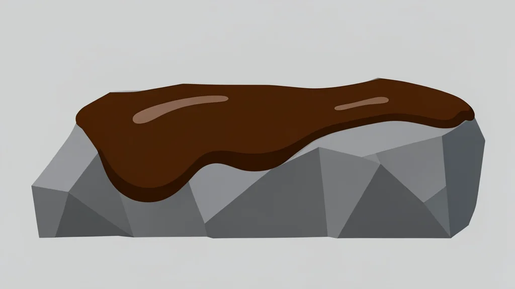 A dark, viscous liquid flowing across a rough, rocky surface