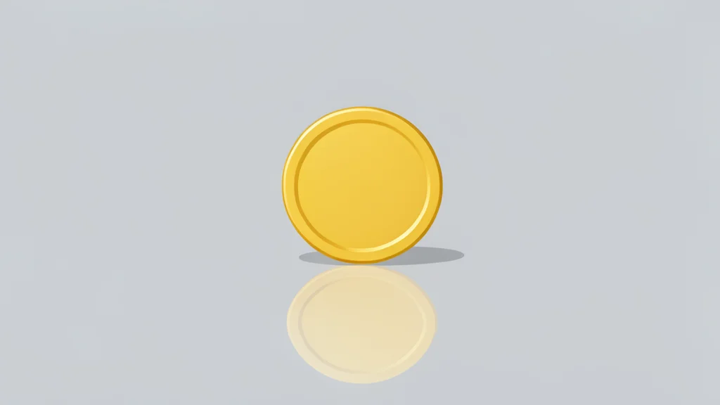 A digital coin resting on a smooth, reflective surface