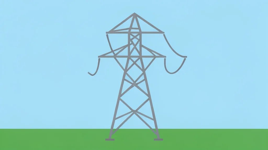 A high-voltage electrical transmission tower standing alone in a grassy field under a clear sky