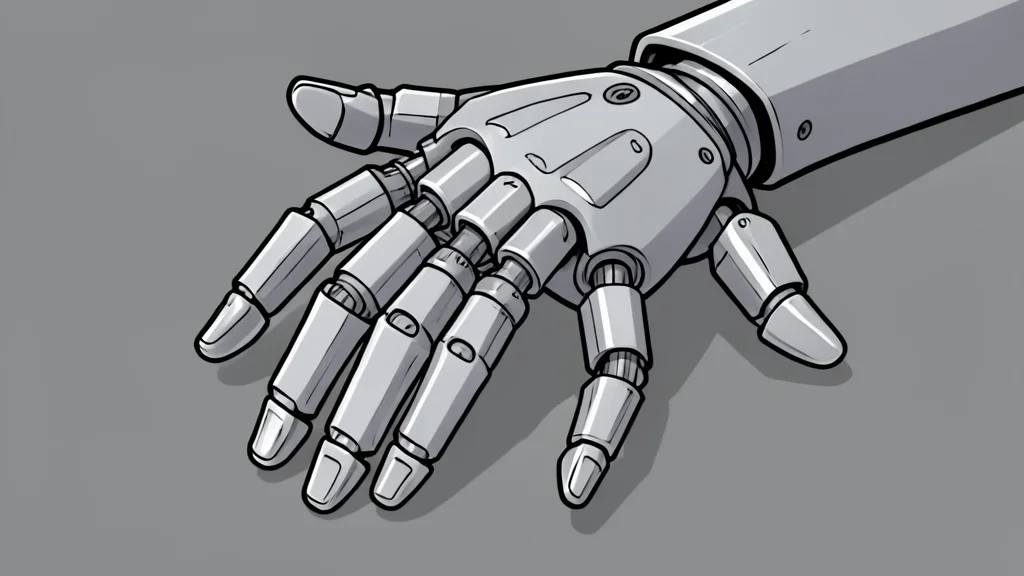 A bipedal humanoid robot standing on a polished factory floor