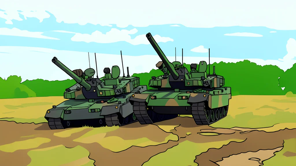 A heavy armored tank with a long main gun barrel positioned on a muddy training field