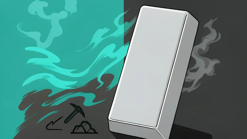 A polished silver ingot resting on a dark surface next to a barrel of crude oil
