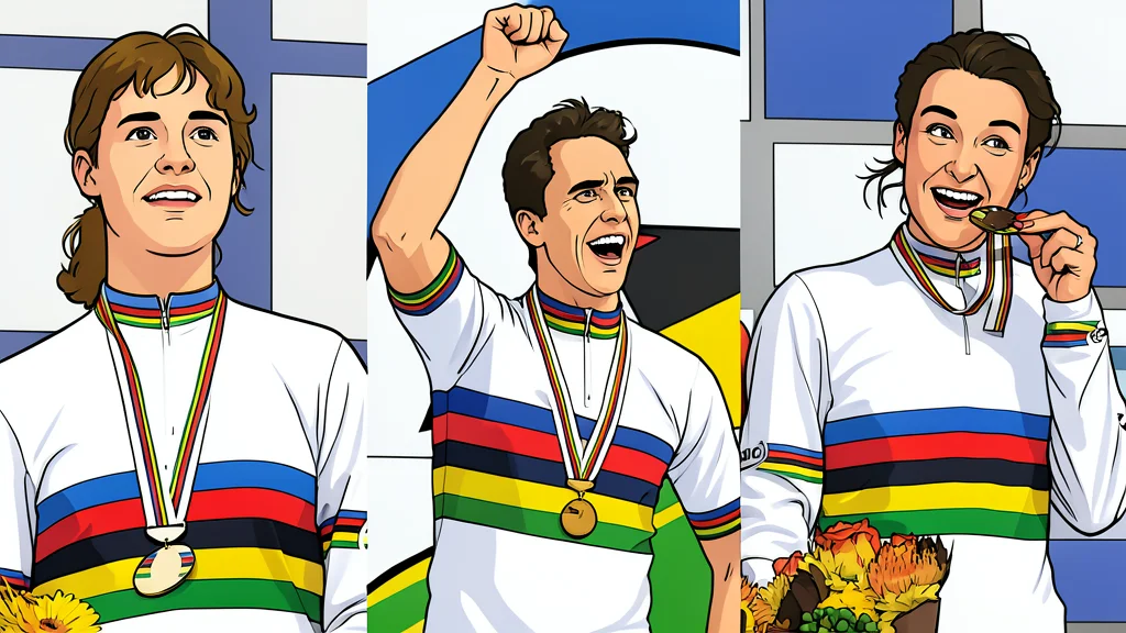 A vibrant rainbow-colored cycling jersey draped casually over a bicycle handlebar against a soft, neutral background.