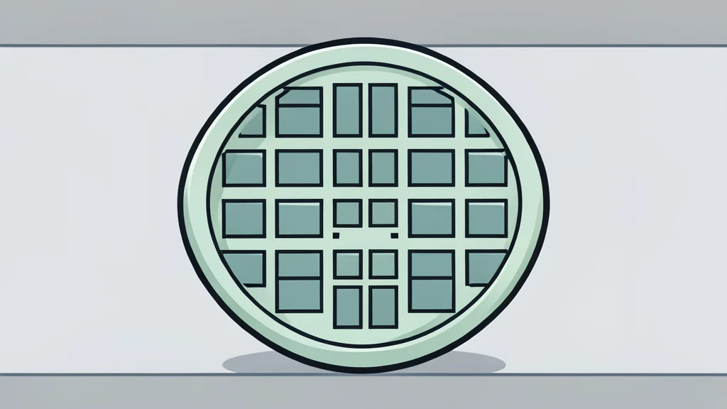 A close-up view of a silicon wafer with a grid of square chips resting on a clean laboratory bench.