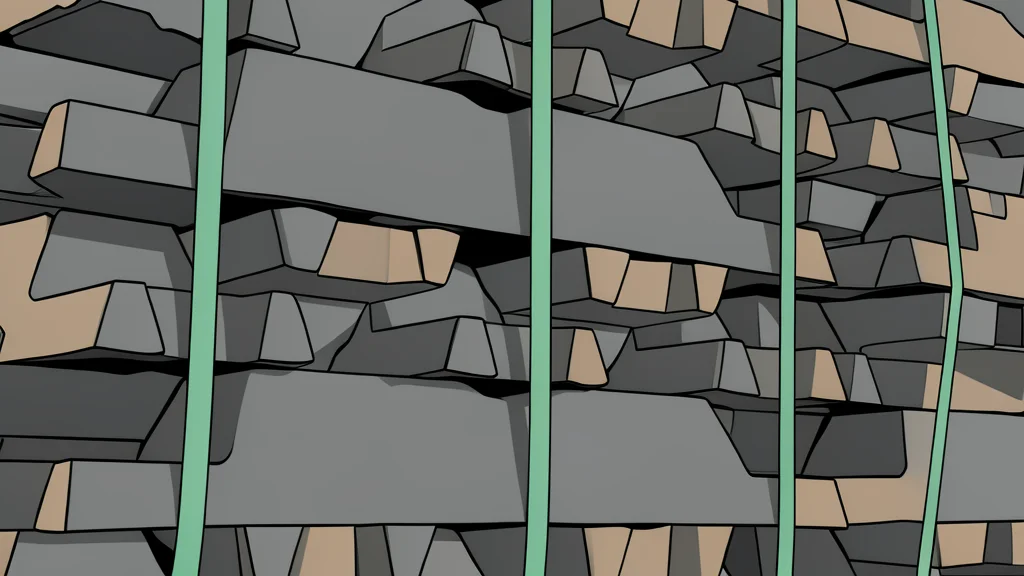 A stack of shiny silver metal ingots resting on a wooden pallet in a warehouse