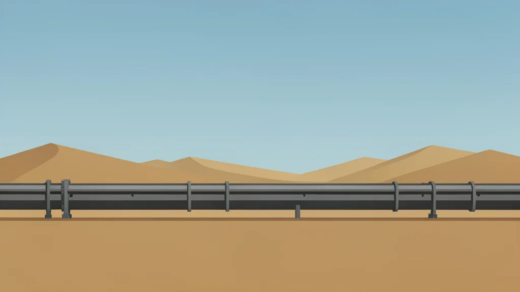 A long pipeline stretching across a desert landscape