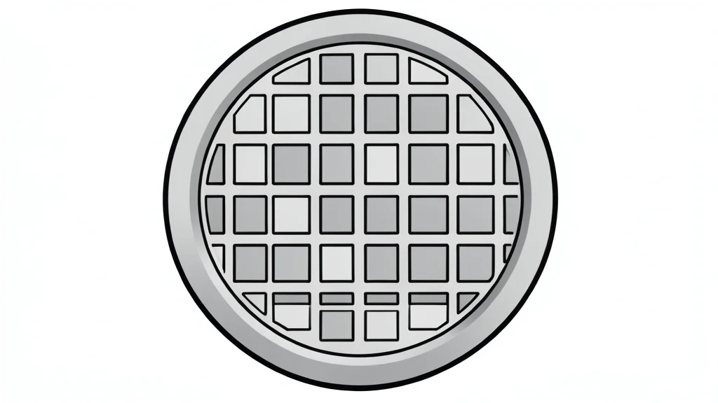 A close-up view of a silicon wafer featuring a grid of square integrated circuits.