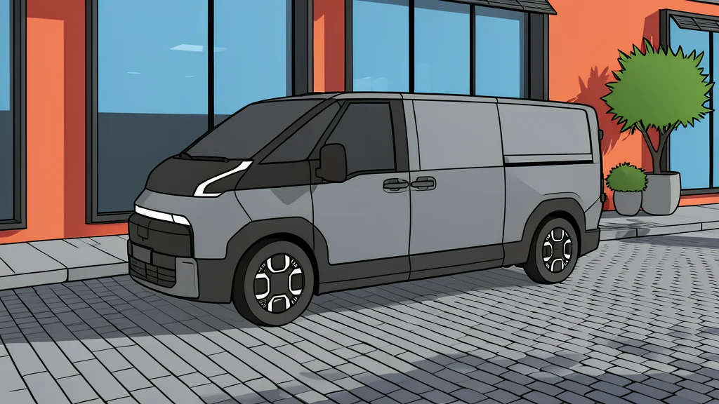 A large white electric cargo van parked on a paved surface next to a charging station