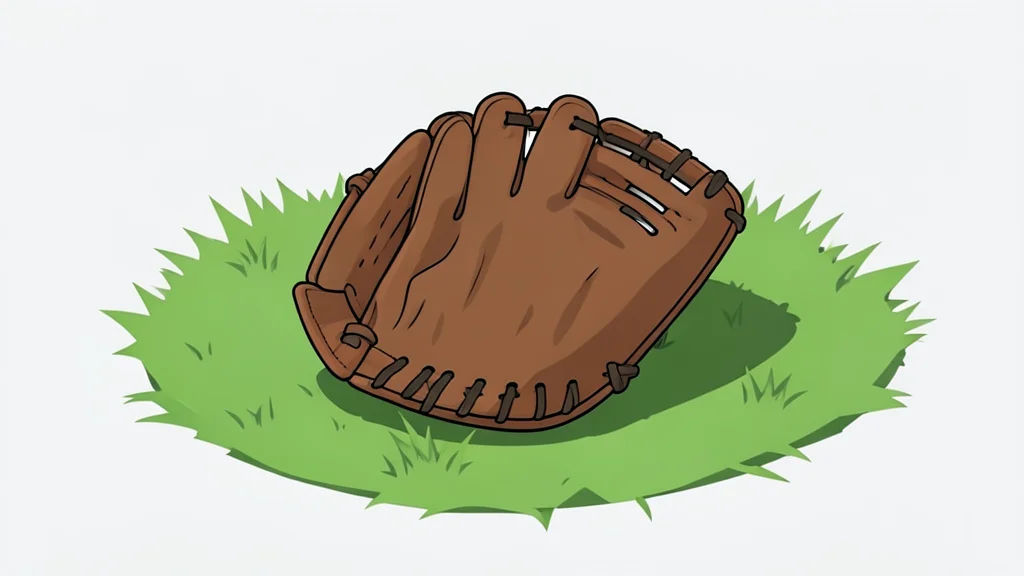 A worn leather baseball glove resting on green grass