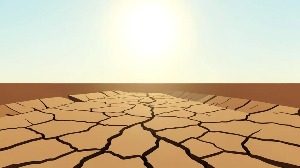 A cracked, dry riverbed under a bright, hazy sun