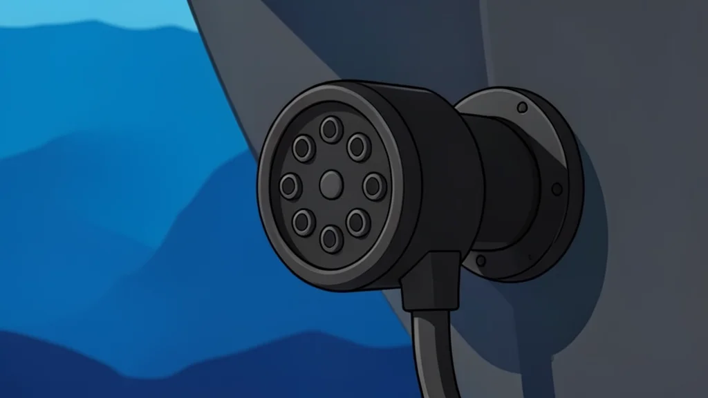 A sonar transducer array mounted on the hull of a submarine
