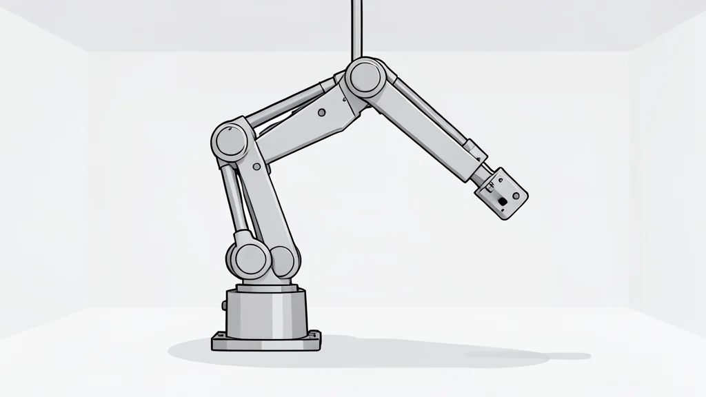 A complex industrial robotic arm suspended in a clean, white laboratory environment
