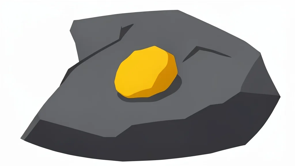 A raw gold nugget resting on a dark, textured rock surface.