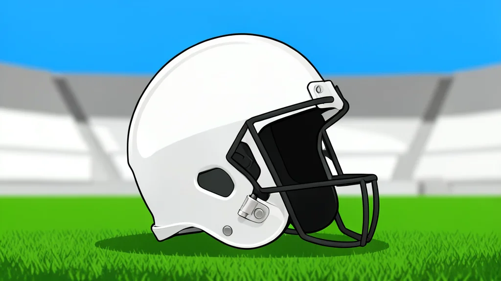A wide, empty football stadium with vibrant green grass and crisp white yard lines under a bright, clear blue sky.
