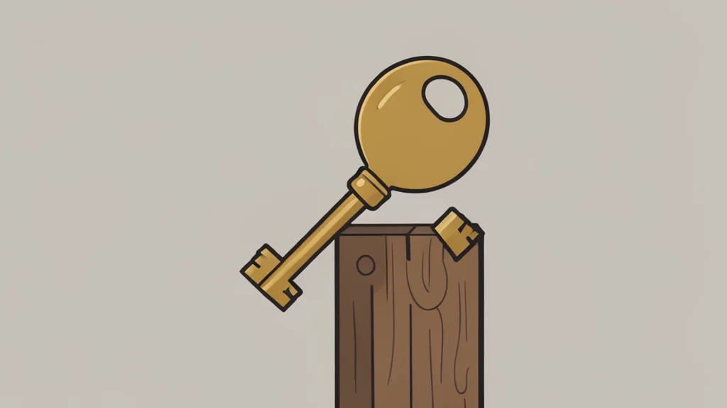 A single key resting on a wooden door frame