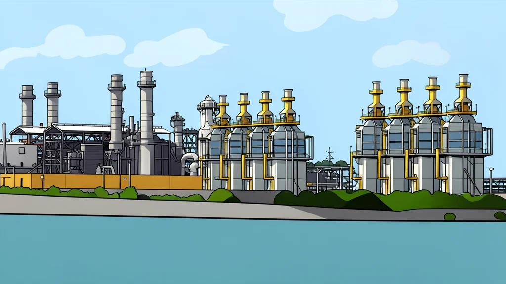 A large industrial gas processing facility with silver pipes and storage tanks