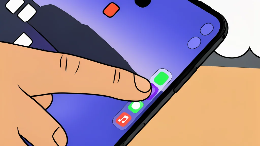 A sleek, dual-screen smartphone standing upright with a vertical row of four generic circular icons on the side