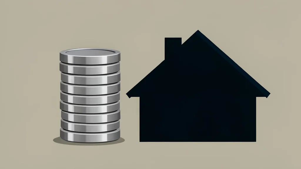 A stack of coins next to a house silhouette