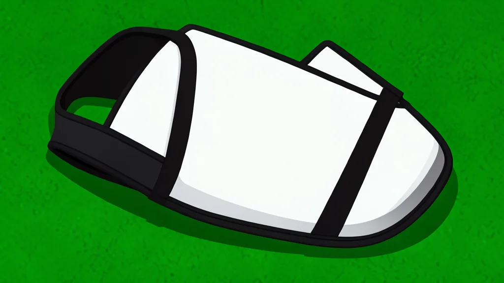 A green football field with white yard lines and a brown leather football resting on the grass