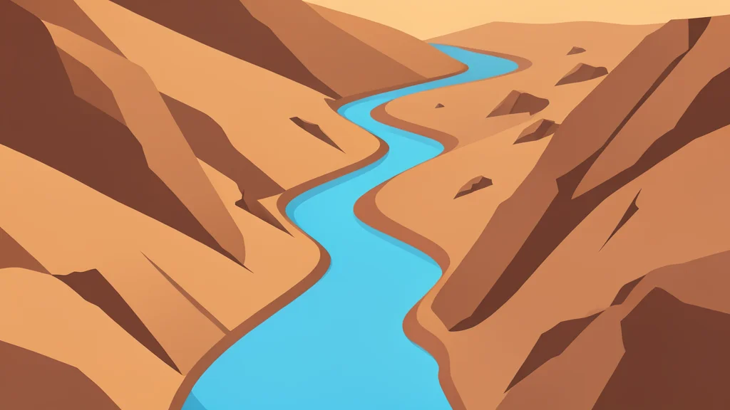 A narrow, winding waterway cutting through arid, rocky terrain