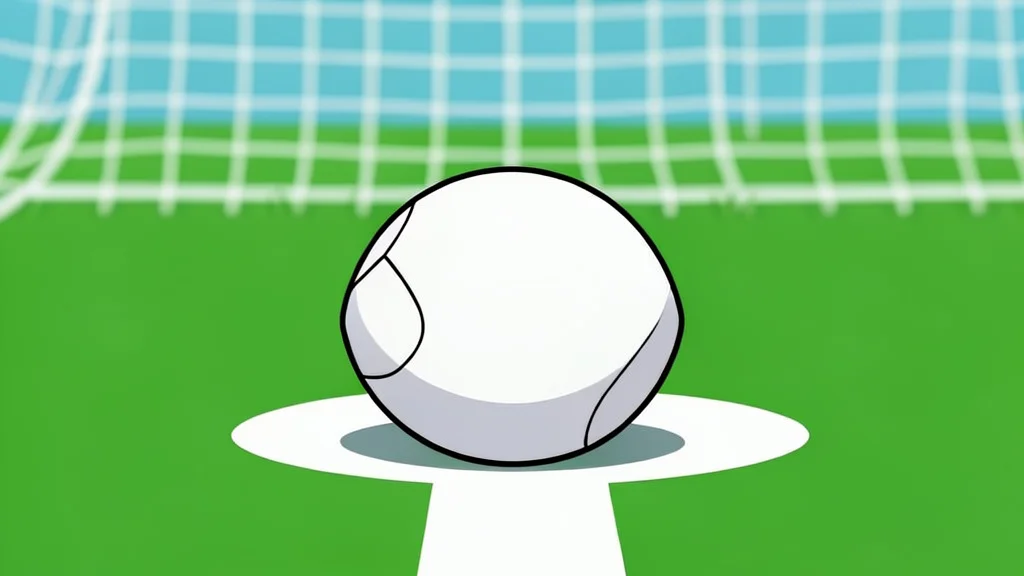 A white football resting on green grass near the penalty spot