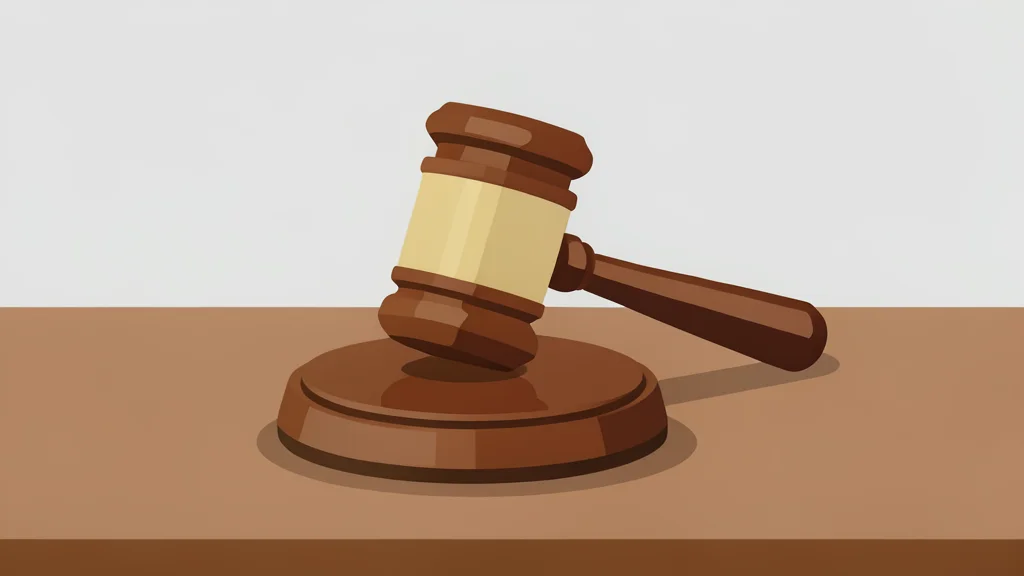 A wooden gavel resting on a polished desk surface
