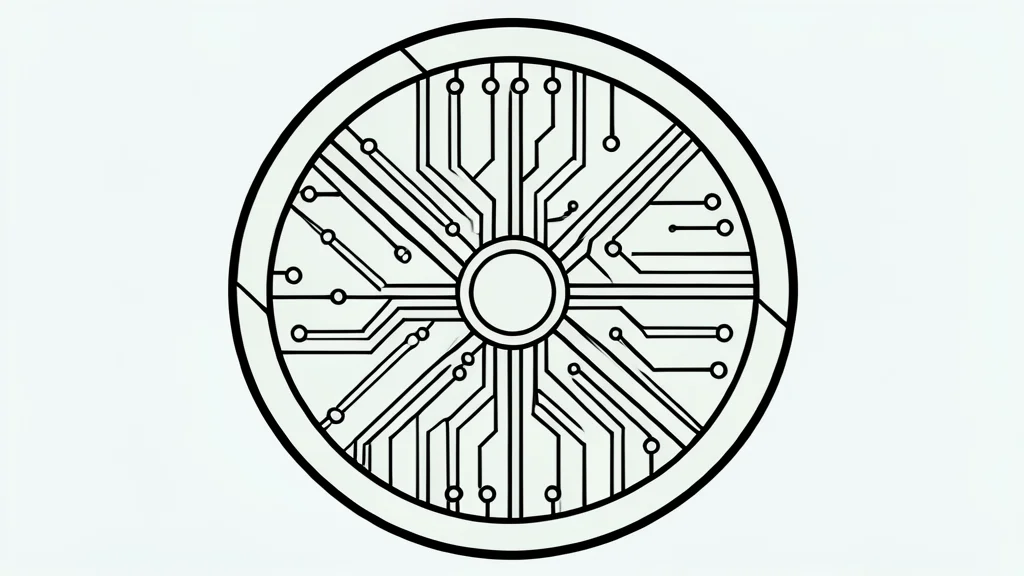 A close-up view of a complex silicon wafer with intricate circuit patterns
