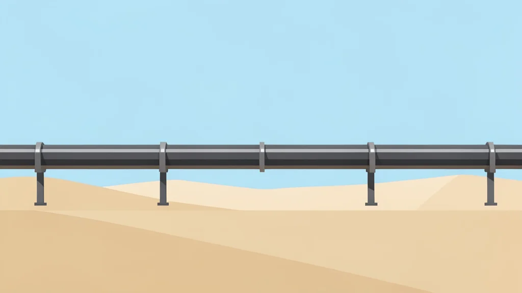 A long pipeline stretching across a desert landscape