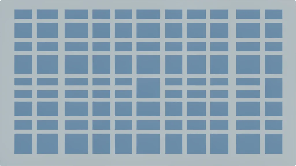 A close-up view of a silicon wafer with a grid of square chips
