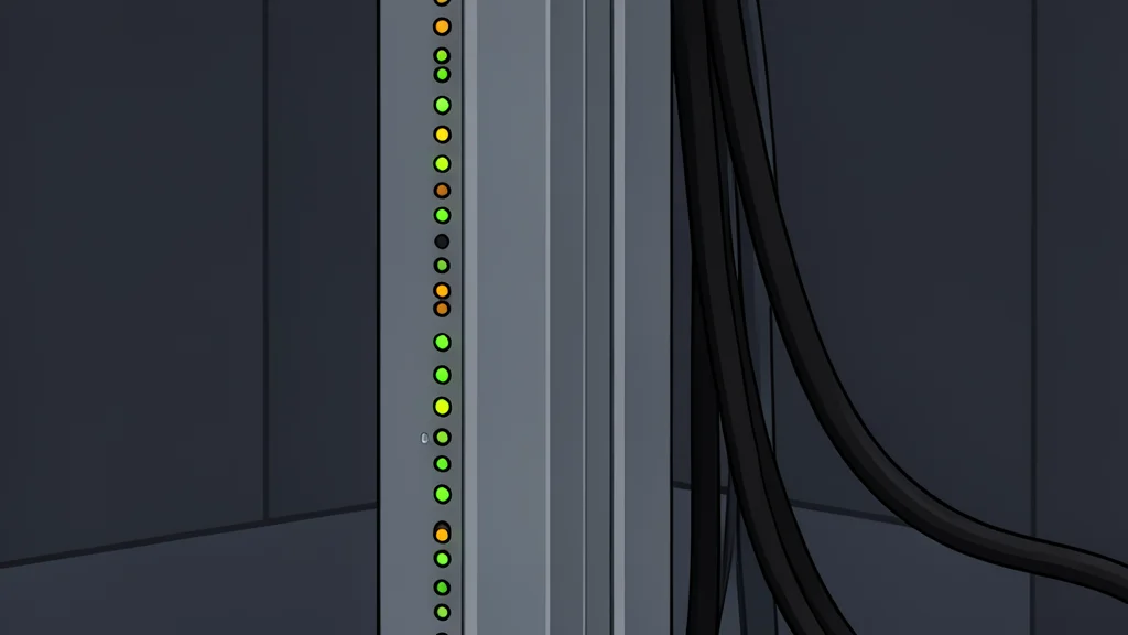 A clean, flat-vector illustration of a server room with rows of black computer towers and small blinking status lights.