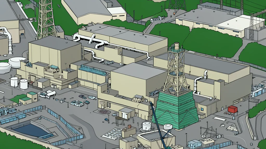 A large industrial cooling tower standing against a clear sky